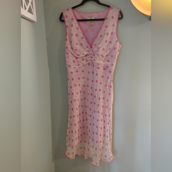 Vintage 100% Silk Dress Size 14 Polka Dot Pink - Picture 2 of 16
